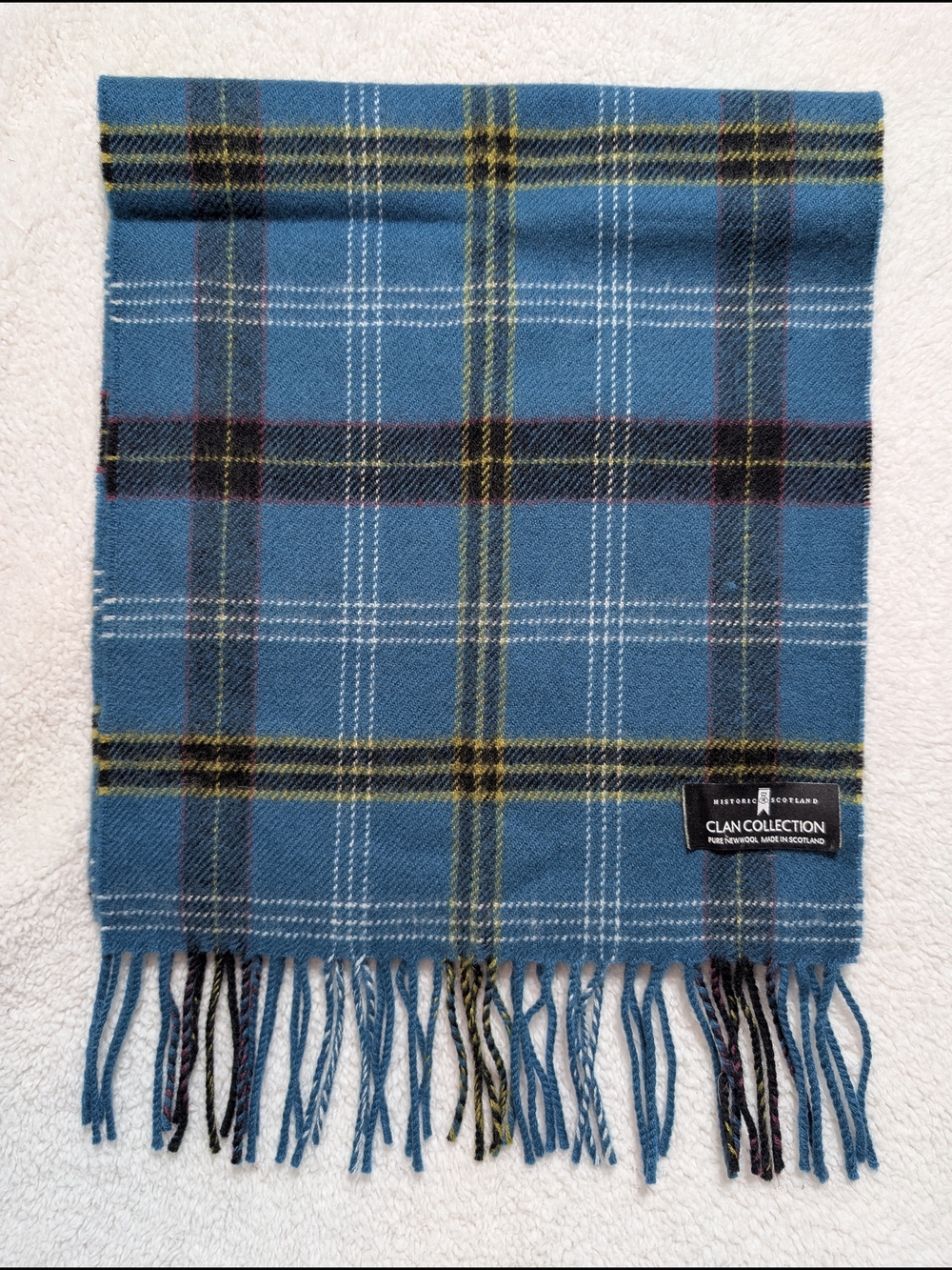 NWOT Teal Blue Plaid Wool Scarf Made In Scotland
